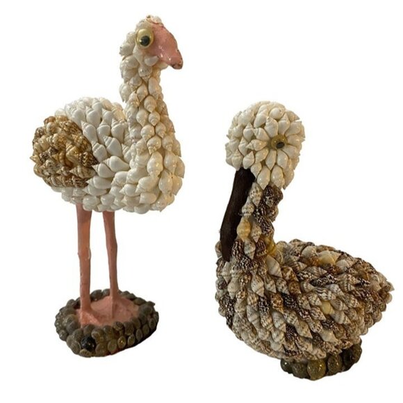 Flamingo Pelican Made of Sea Shells Bathroom Decor Florida Tiki Ocean - Picture 1 of 7